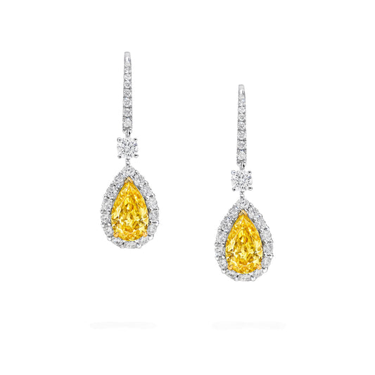 Icon Pear Shape Yellow and White Diamond Earrings